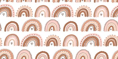 Çizgi film gökkuşağının kusursuz deseni. İskandinav tarzında basit bir çizim. İzole edilmiş arka grupta el çizimi illüstrasyon