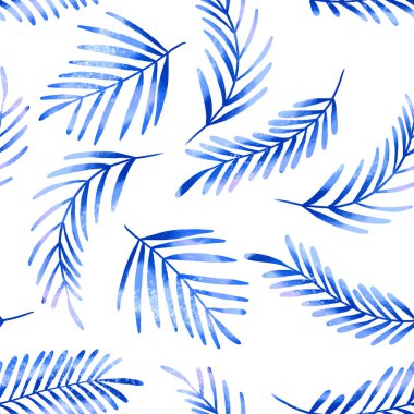 Mavi dallı botanik deseni. İzole edilmiş arkaplanda elle çizilmiş pürüzsüz desen