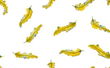 Yeşil meşe yapraklı kusursuz botanik deseni. Suluboya arkaplanı