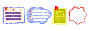 Kağıt, sayfa, çarşaf koleksiyonu. Yapılacaklar listesi için boş kağıt notlar, planlayıcı. Etiket üstüne etiket. El çizimi izole illüstrasyon 