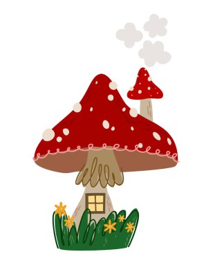 Sinek mantarı evi izole edilmiş arka plan. El çizimi vektör illüstrasyonu