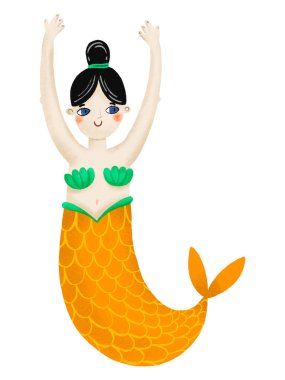 Sea mermaid. Oceania. Underwater world. Hand drawn children's illustration for girls clipart