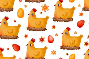 Samanlı tavuk yuvası. Paskalya el çizimi desen. İlkbahar çocuksu geçmişi. Çocuk odası, tekstil, kağıt için mükemmel.