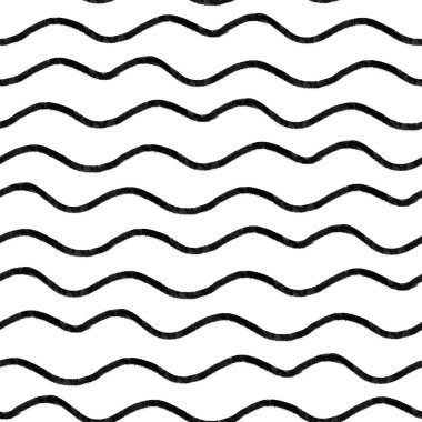 Scandi Hattı 'nın dalgaları pürüzsüz. Basit bir siyah beyaz arka plan. El çizimi ambalaj kağıdı, tekstil, çocuk odası