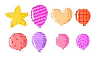 Bir dizi vektör hava helyum balonu el çizimi vektör karikatür çizimi. Kutlama Doğum Günü