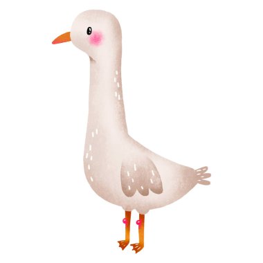 Bebek partisi için beyaz kaz, bebek kartları için ördek, davetiye, yeni doğan bebek, doğum. Childen oda tasarımı. İzole edilmiş arkaplanda elle çizilmiş illüstrasyon