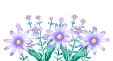 Kenar başlığı dekoru. Mavi yapraklı kır çiçekleri. Botanik el, izole arkaplana suluboya çizimi yaptı. Düğün için bitkisel tasarım