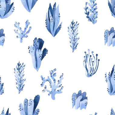 Mavi algler kusursuz desen. Okyanus arka planı. Deniz bitkisi 