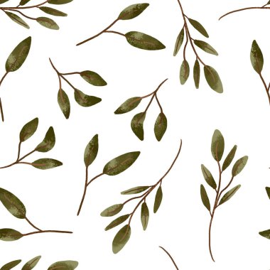 Yay el yeşil dallı suluboya desenler çizdi