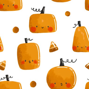 Mutlu cadılar bayramı parlak turuncu balkabağı şekilleri. Cadılar Bayramı çizgi filmi suluboya bebek geçmişi. Sonbahar tatili tasarımı