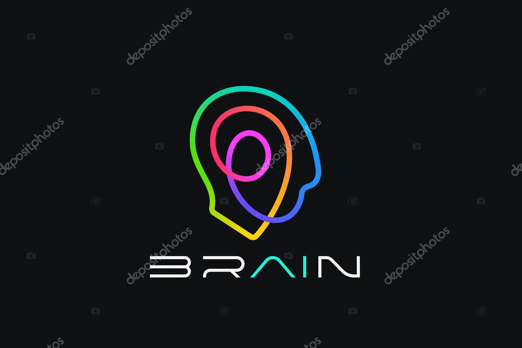 Artificial Intelligence Logo AI Human Head Face Colorful Design Vector template Linear Outline style. Psychology Mental Health Mind Education Learning Knowledge Brainstorm Logotype concept icon idea.