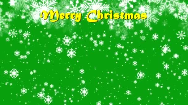 Veselé Vánoce Sněhem Zeleném Pozadí Obrazovky — Stock video