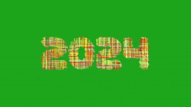 Yeşil ekran arka planında 2024 biçiminde dalgalanan renkli çizgiler