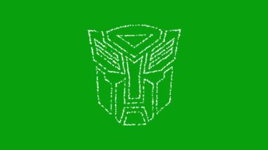 Yeşil ekranda Autobot logosu şeklinde yanıp sönen küçük yıldızlar.