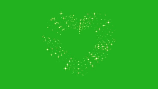 Сяючі Зірки Формі Серця Зеленого Екрану Графіки Руху — стокове відео