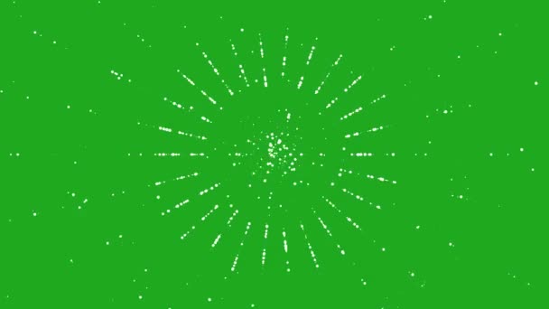 中央绿色屏幕运动图形发出的闪光粒子 — 图库视频影像