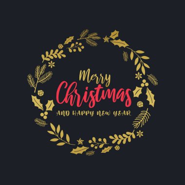 Mutlu Noeller ve mutlu yeni yıl mektupları altın süslemeli basım yazısı