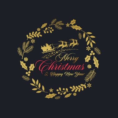 Mutlu Noeller ve mutlu yeni yıl mektupları altın süslemeli basım yazısı