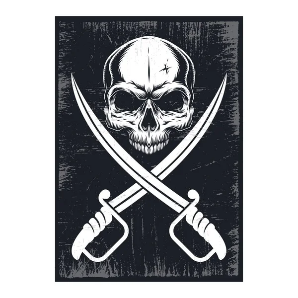 剣と頭蓋骨のポスターのデザインとグランジの質感 — ストックベクタ