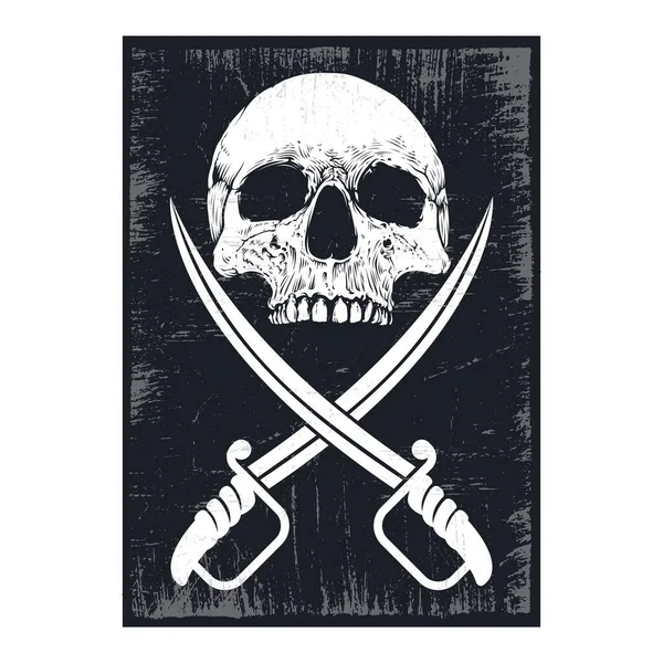 Schwert Und Totenkopf Poster Design Mit Grunge Textur — Stockvektor