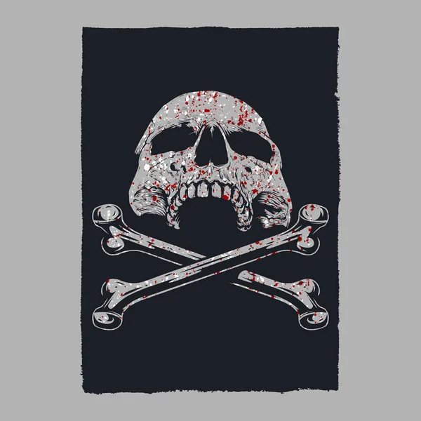 血まみれの頭蓋骨と骨のポスターデザイン — ストックベクタ