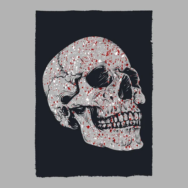Blutiges Schädel Knochen Plakat Design — Stockvektor