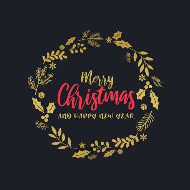 Mutlu Noeller ve mutlu yeni yıl mektupları altın süslemeli basım yazısı