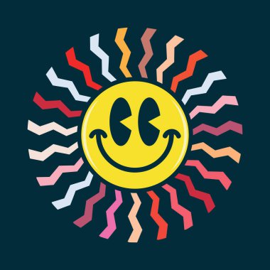 Parlak ve renkli gülen yüz emojisi.