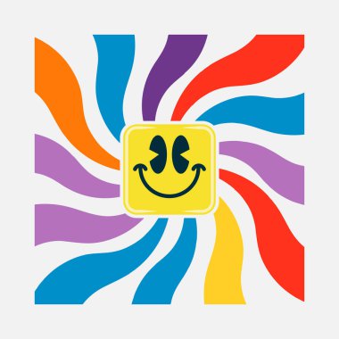 Parlak ve renkli gülen yüz emojisi.