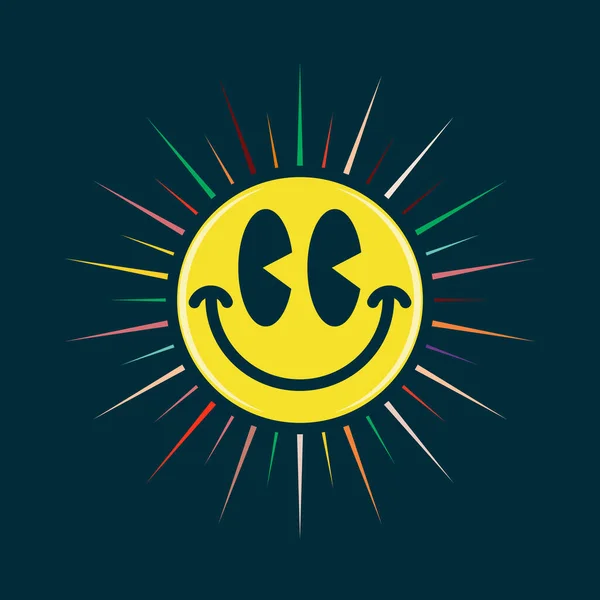 Glücklich Lächelndes Gesicht Emoji Leuchtend Wie Eine Sonne — Stockvektor