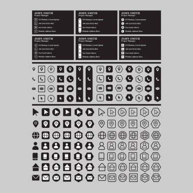 Kartvizit şablonu, iletişim bilgi simgeleri ayarlandı. 