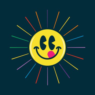 Renkli yüz, yemek karikatürü emojisi.