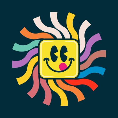Renkli yüz, yemek karikatürü emojisi.