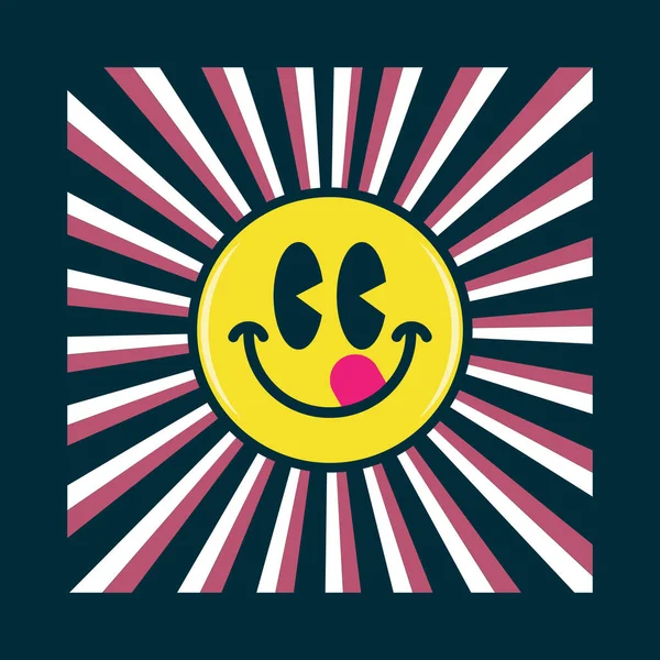 Färgglada Ansikte Njuta Mat Tecknad Emoji — Stock vektor
