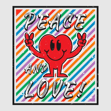 Aşk ve barış dolu kalp emojisi karikatürü. 