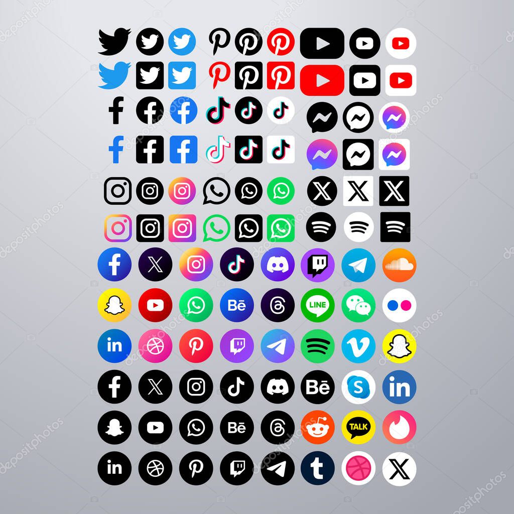 Media social or social networking icons and logos template collection
