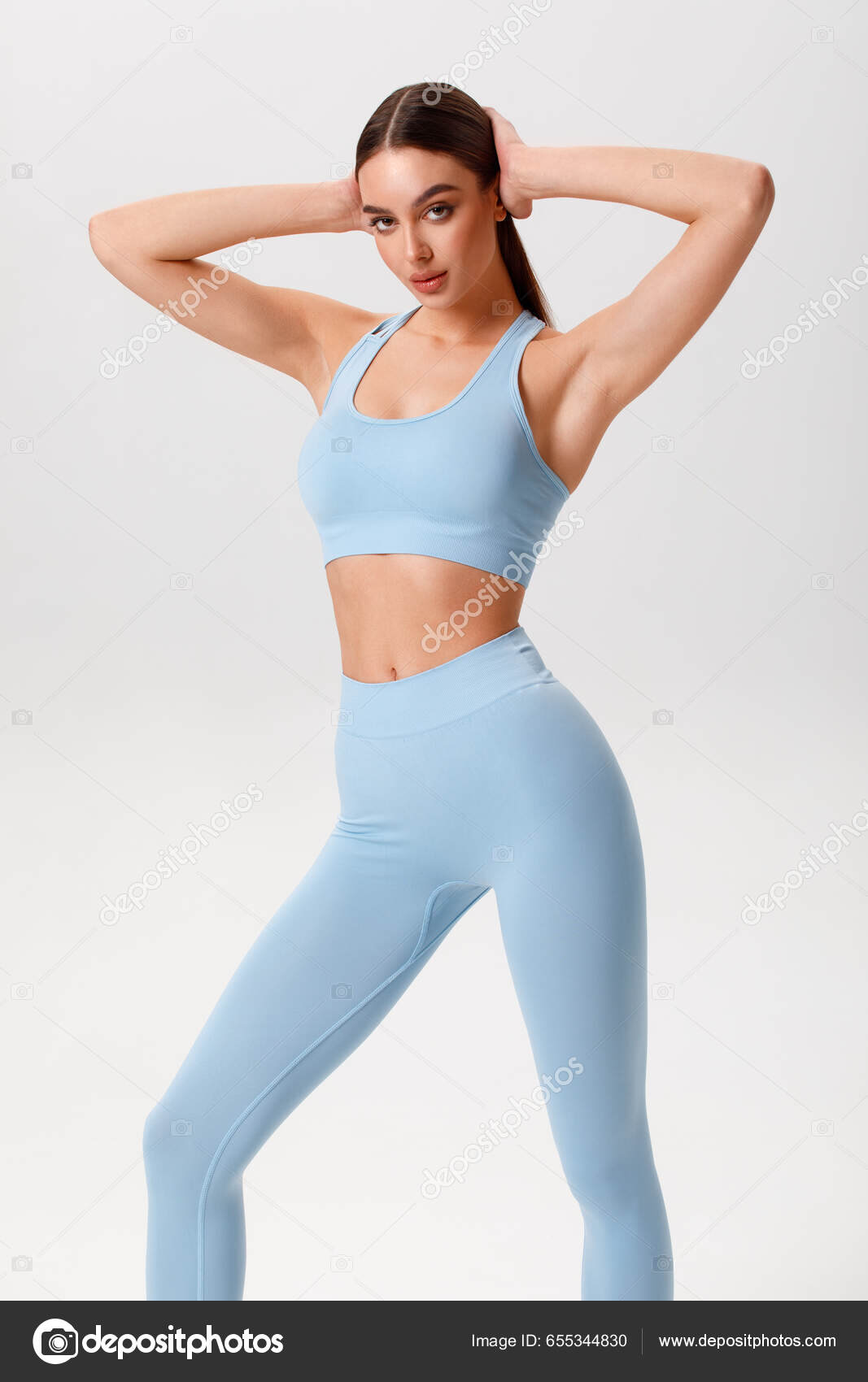 Fitness Woman Athletic Girl Gray Background Stock Photo by ©Nikolas_jkd  655344830