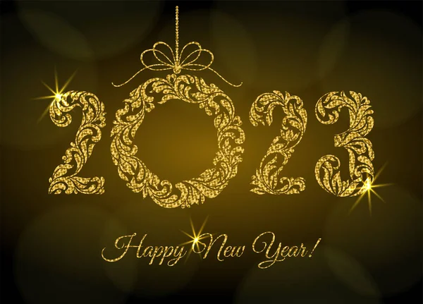 Happy New Year 2023 Decorative Font Made Swirls Floral Elements Royalty Free Stock Illustrations
