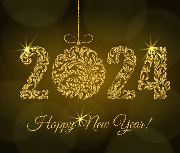 Happy New Year 2024 Decorative Font Made Swirls Floral Elements Stock Illustration