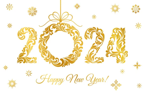 Happy New Year 2024 Decorative Font Made Swirls Floral Elements Royalty Free Stock Vectors