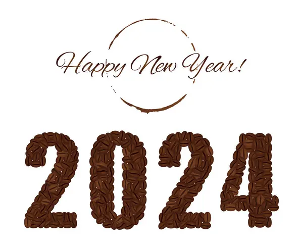Happy New Year Figures 2024 Created Coffee Beans Isolated White Royalty Free Stock Vectors