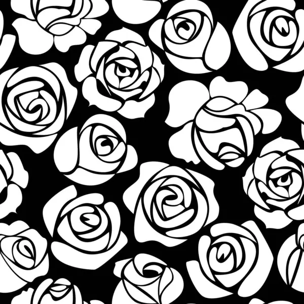 Seamless Pattern White Roses Black Background Vector Graphics