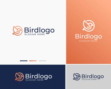Simple bird logo template. Monoline bird logo template. bird monogram logo with circle template. trendy bird logo combined with circle.
