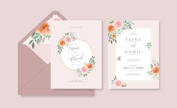 Schöne Und Elegante Vorlage Für Hochzeitskarten Mit Umschlag — Stockvektor