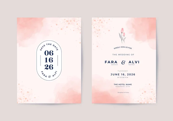 Beautiful Pink Watercolor Wedding Invitation Template — Stock vektor
