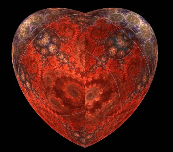 Ilustraciones Psychedelic Fractal Futuristic Geometric Colorful Ornament Render Heart —  Fotos de Stock