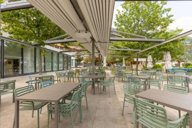 Empty outdoor hotel restaurant garden