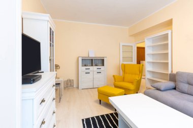 İçinde mobilyalar olan bir apartman dairesi.