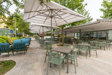 Empty outdoor hotel restaurant garden