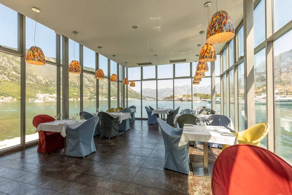 Sea view restaurant interior on the sea